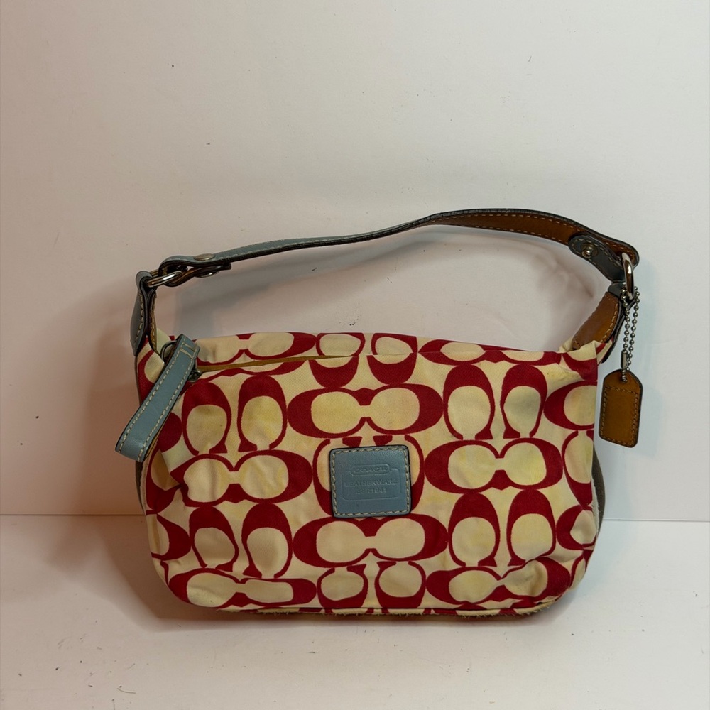 Coach Hampton Nylon Mini Purse in Red and Beige Signature Pattern